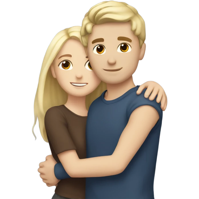 White skin Boy with dark brown hair hugging a girl with blonde hair  emoji