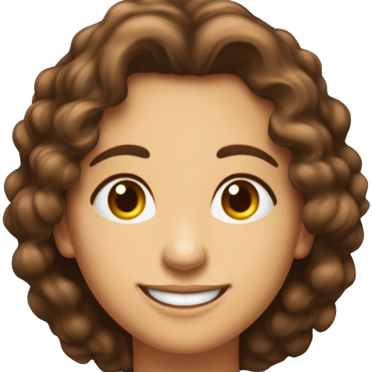 Une charmante dame avec des cheveux bruns legerement boucles, un beau sourire emoji