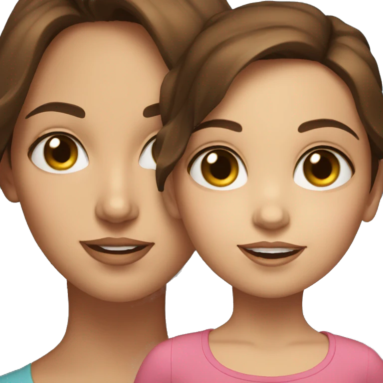 Brown haired woman with blue eyes holding brunette girl toddler with brown eyes emoji