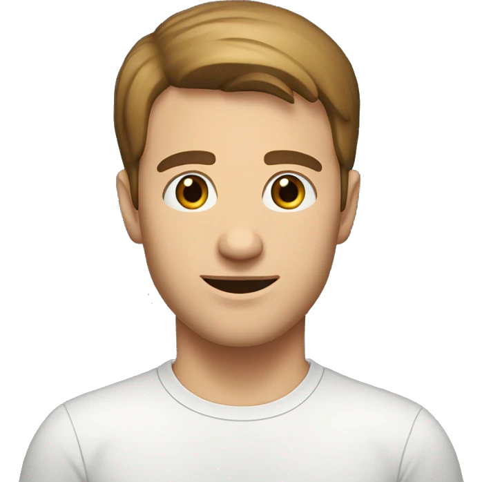 A 22 year old, white man, with short brown hair, with none facial hair,   with brown eyes wearing a t-shirt. emoji