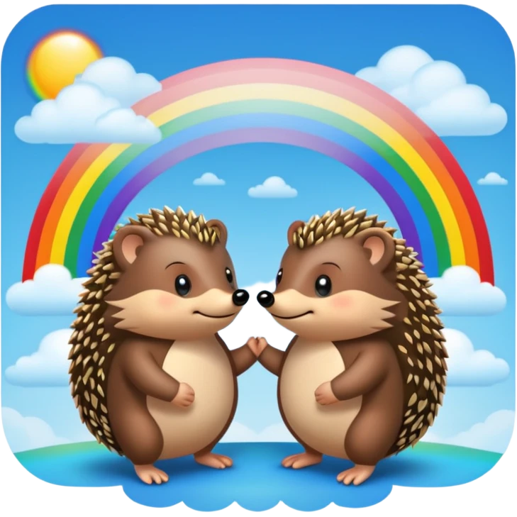 The Hedgehog Is Retro Holding Both Hands With Rainbow In Sky emoji