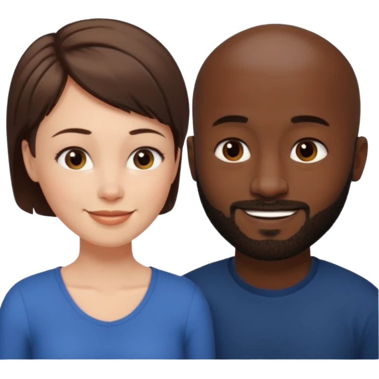 a white woman with short brown hair and a black man with no hair and a beard are looking at each other lovely emoji