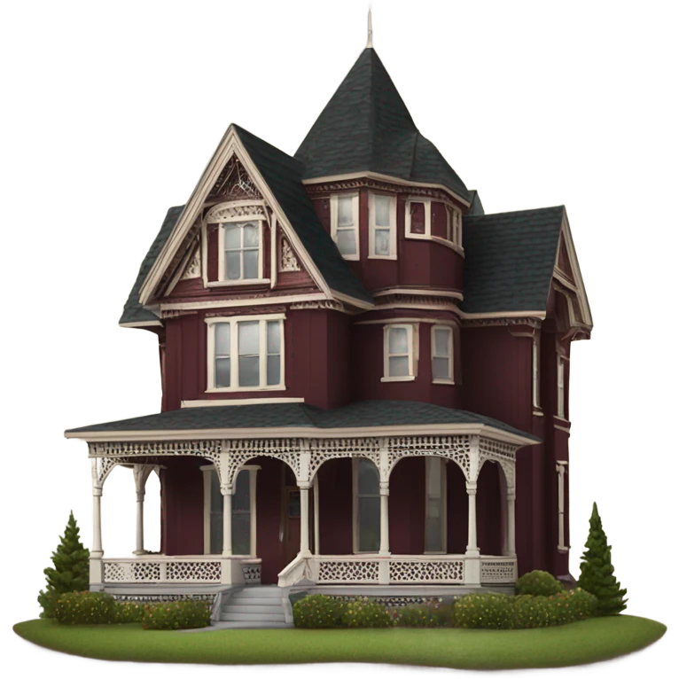 Maroon cedar sided victorian house facade emoji