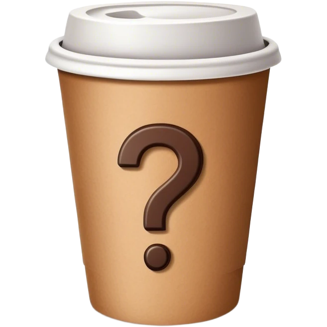 Cardboard coffee cup with single question mark emoji