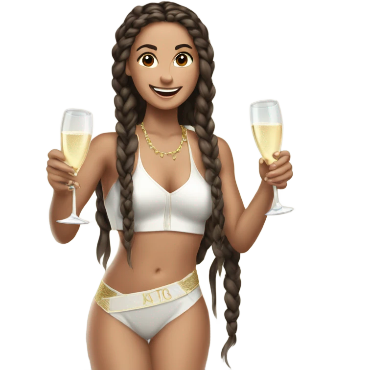Girl brunette braids popping champagne with a ski  emoji
