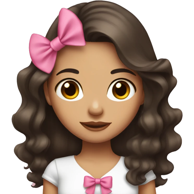 Latina Girl with long dark brown hair pink bows round face  emoji
