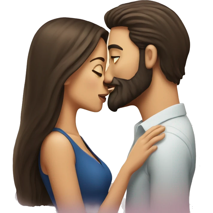Brunette man with beard kissing brunette woman with long hair emoji