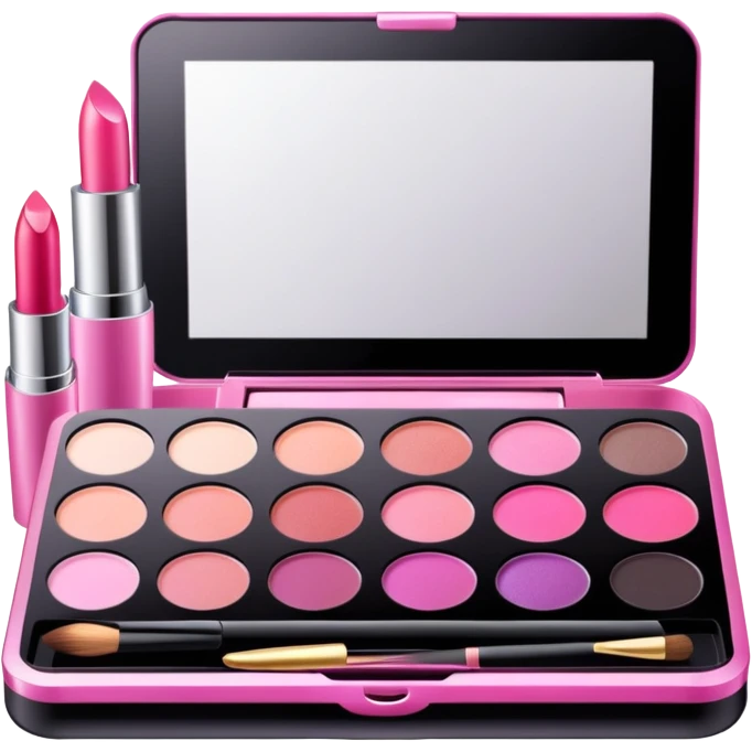 Makeup kit with lipstick, mascara, and eyeshadow palette emoji