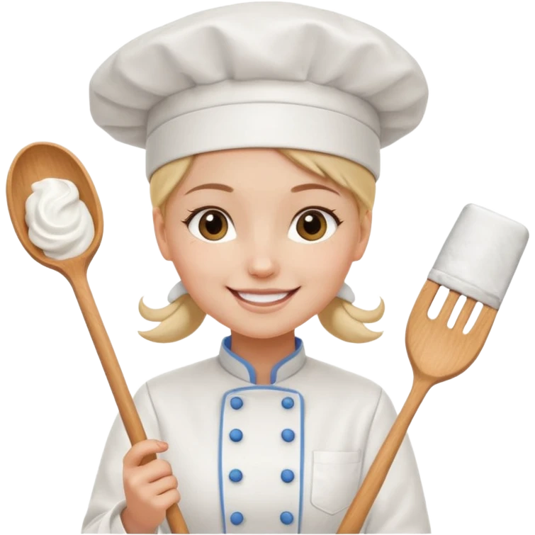 Young female baker – wearing white chef hat, holding a piping bag
 emoji