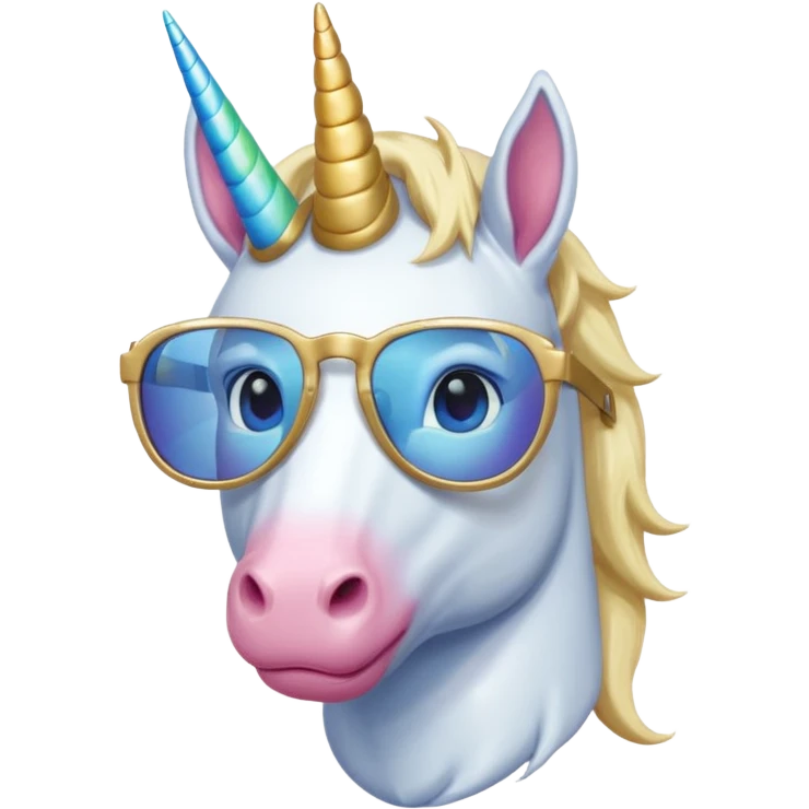 Male blonde blue rainbow white coated Unicorn wearing sunglasses emoji