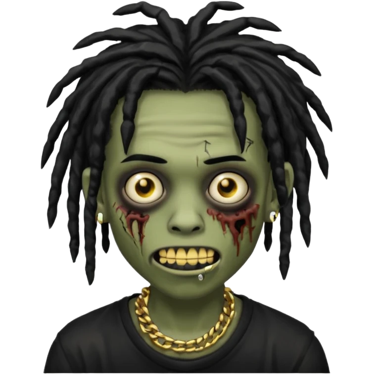 zombie emo black boy emoji with black dreads and gold grillz emoji