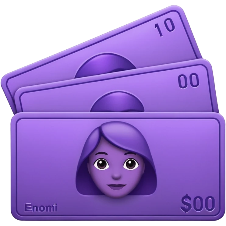 purple bank notes with purple pine logo on it emoji
