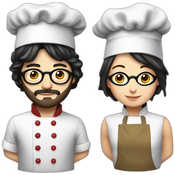 Jhon Lennon and yoko dressed like chefs emoji