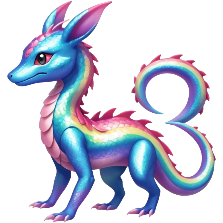 Shiny Sparkly beautiful gorgeous ethereal Rainbow Scaley Exotic Salandit-Aurorus-Sylveon-Suicune-Dragonair-Fakémon-hybrid-creature (full body) emoji