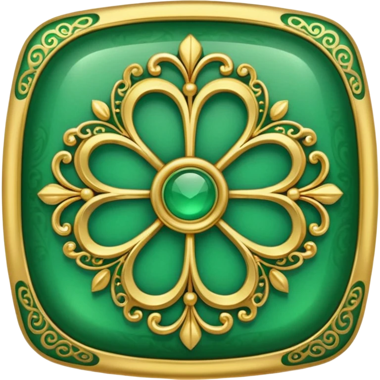 Jade and gold filigree style rounded square icon button emoji