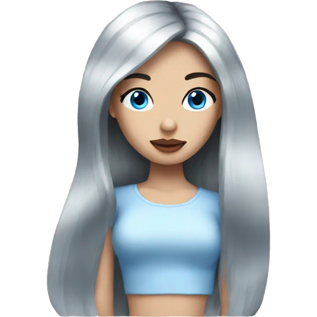 Girl with long black hair blue eyes pink lips  emoji