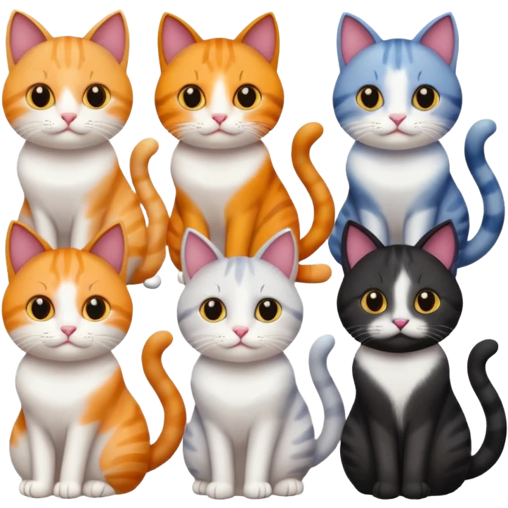 6 realistic looking cats with different pretty natural coloured coats
 emoji