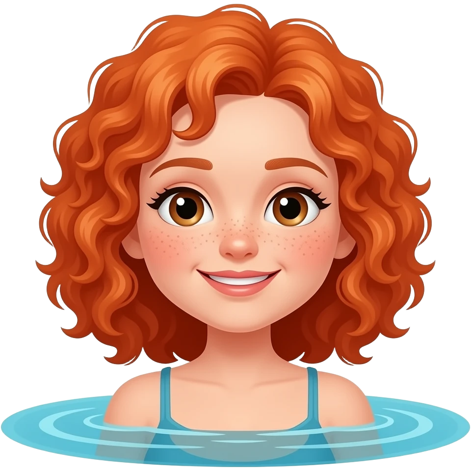 Fille rousse bouclés tâches de rousseur natation emoji