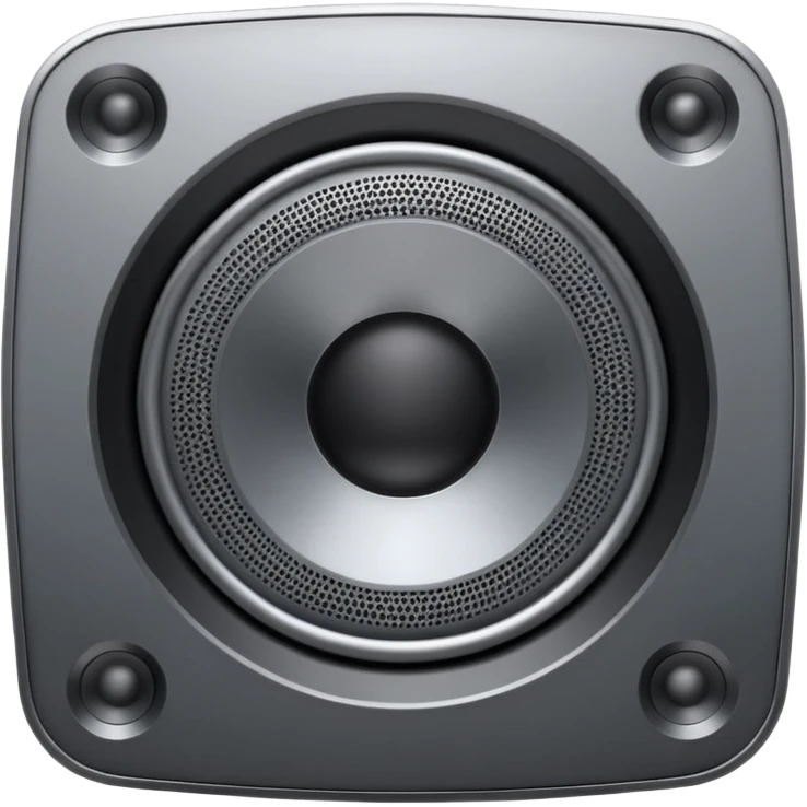 Minimal emoji icon of a modern metallic speaker, front view, detailed geometry, dark metallic body, subtle highlights, isolated emoji