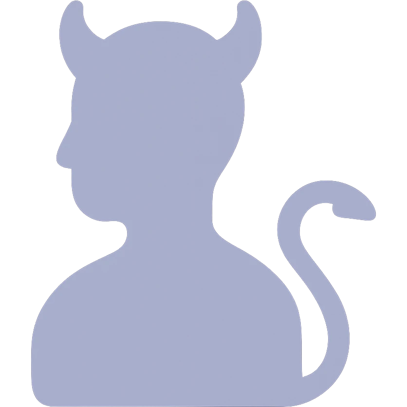 flat icon of a tiefling silhouette with tail and horns, no line border, color-filled style emoji