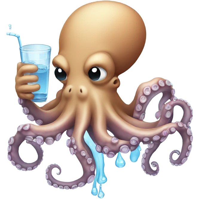 Octopus drinking big glass of water emoji