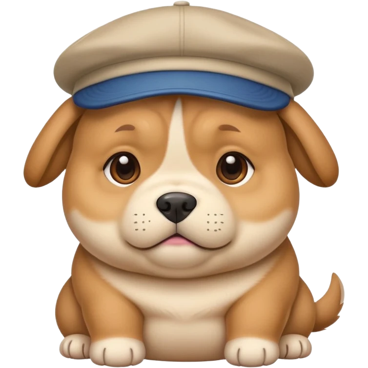 Fat puppy wearing backwards hat emoji