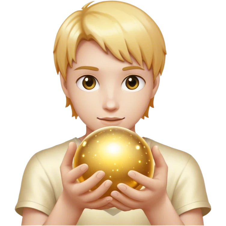 Cinematic realistic golden colored magic ball sparkles in your hands emoji