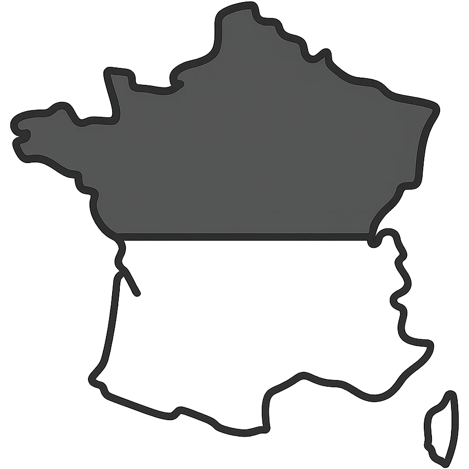 clean and modern silhouette of France with clear division, north in black, south in white, no text emoji
