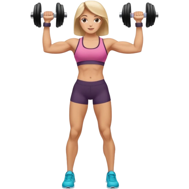 full body strong lean woman lifting dumbbells with her arms performing bicep curl emoji