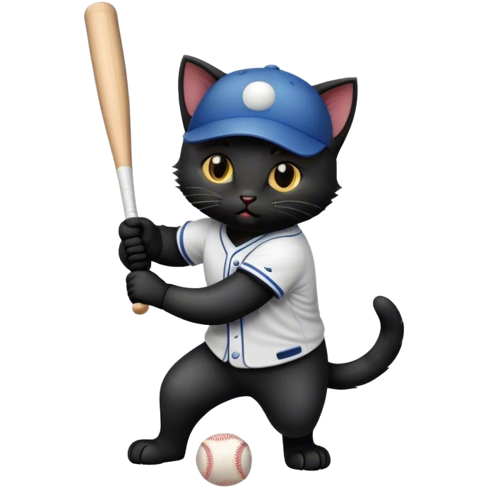 Black kitten playing baseball emoji