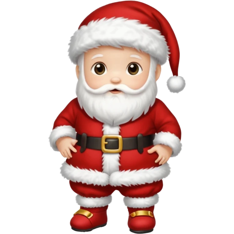 a baby wearing santa clothes and cute fluffy shoes emoji