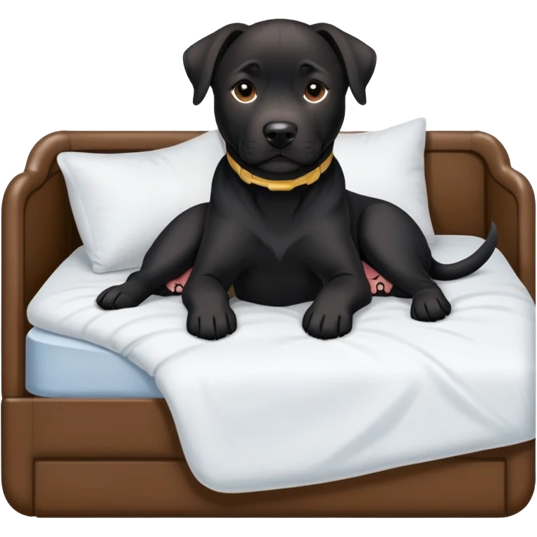 black lab/amstaff dog tugged in bed emoji