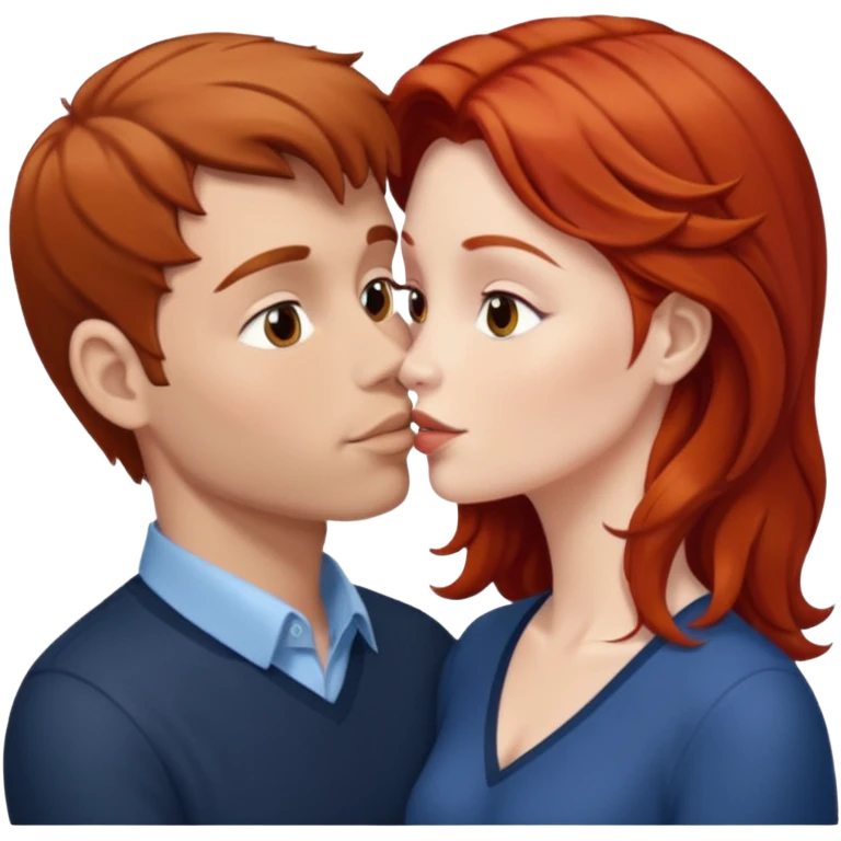 kissy face between white man with brown hair and redhead woman emoji