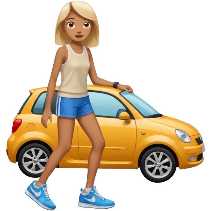 Tall girl crushing a tiny car under her foot emoji