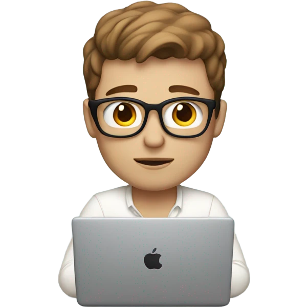 white-skinned male brown hair product designer sitting with macbook emoji