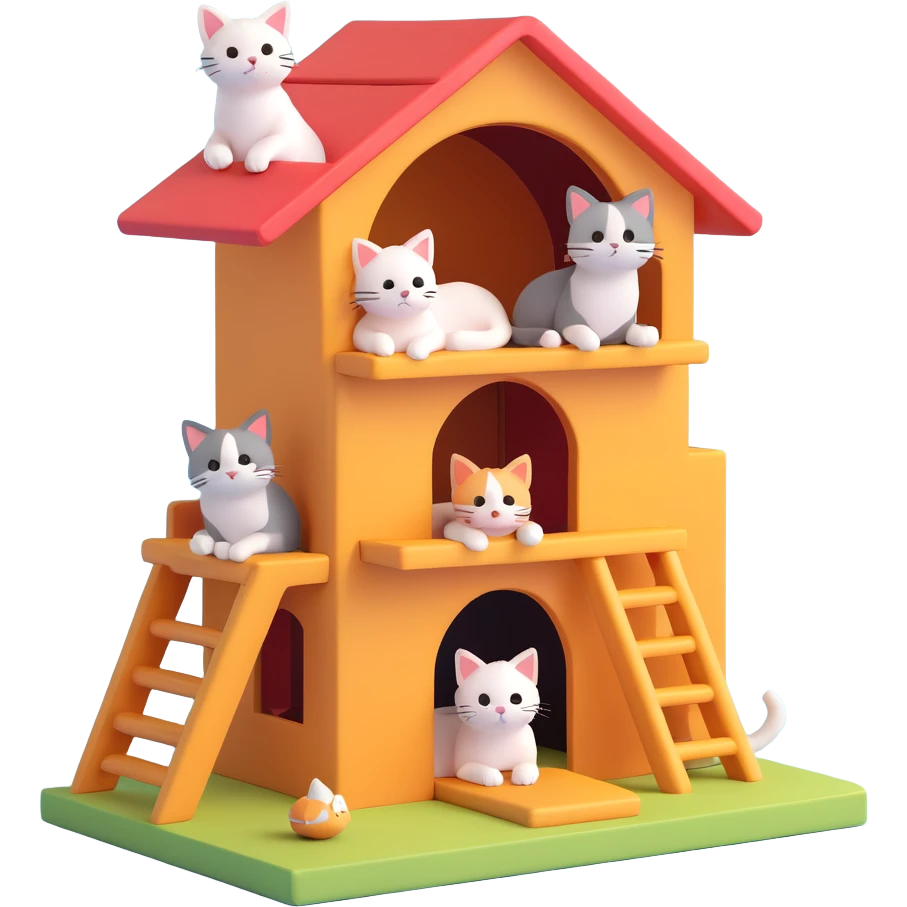 cats relaxing in a vertical playhouse emoji