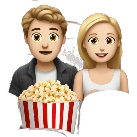 white boy and white girl in cinema with popcorn emoji