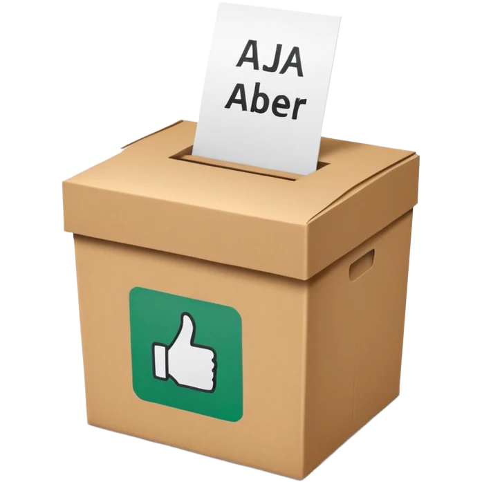 Vote box with 'Ja, aber' written on the front and paper entering the top slot emoji