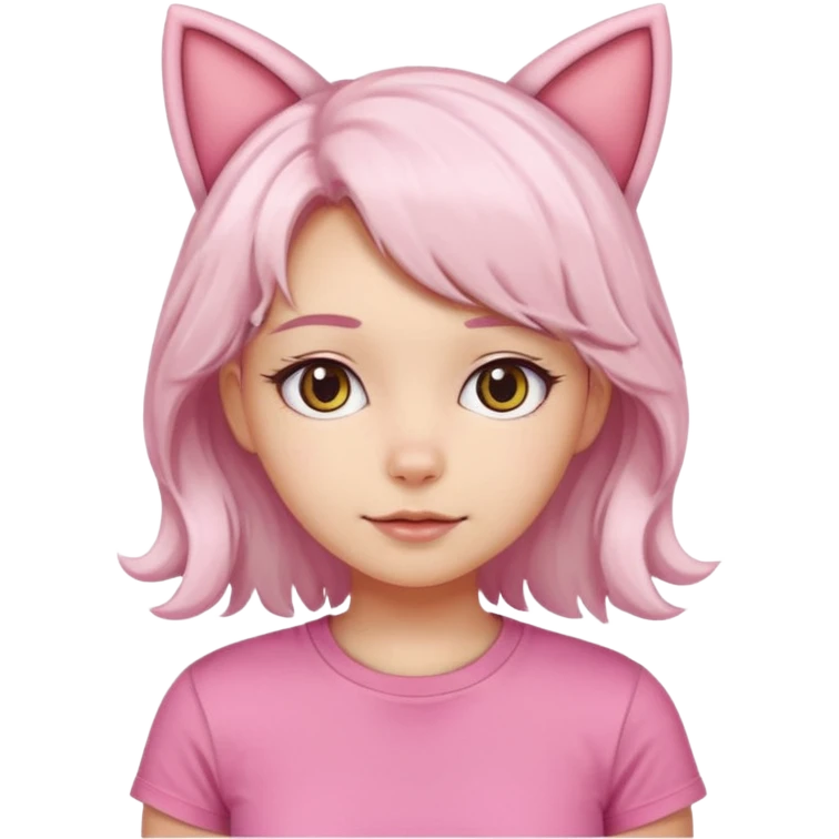 girl with wavy white hair and cat ears wearing pink tshirt emoji