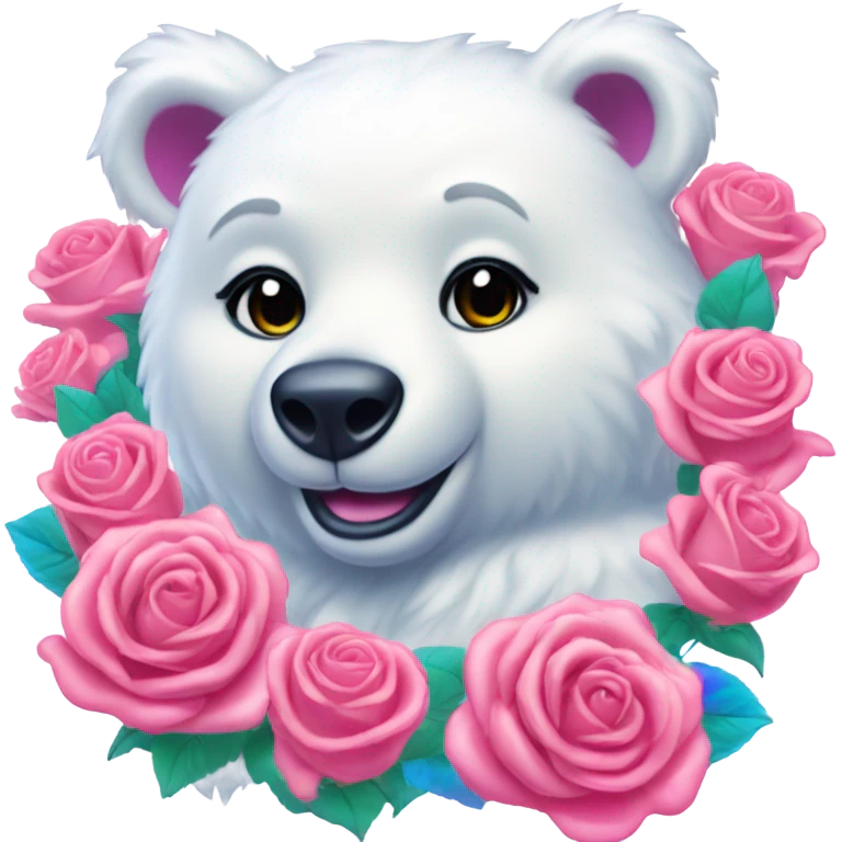 Lisa frank white bear with roses emoji