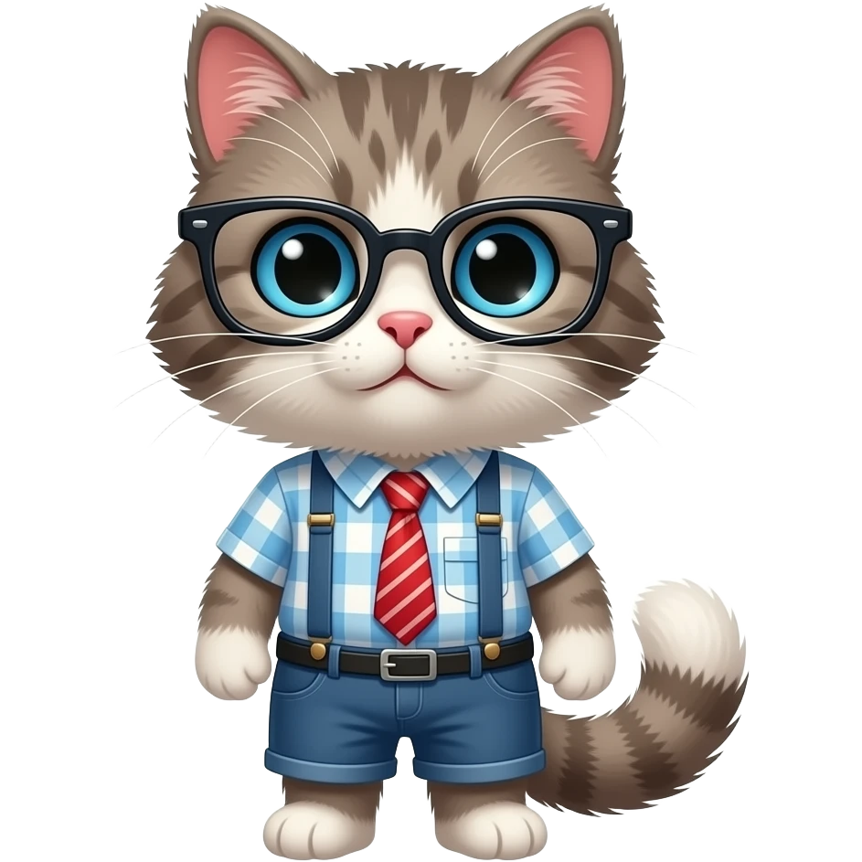 dollrag cat with nerd glasses, actually emoji
