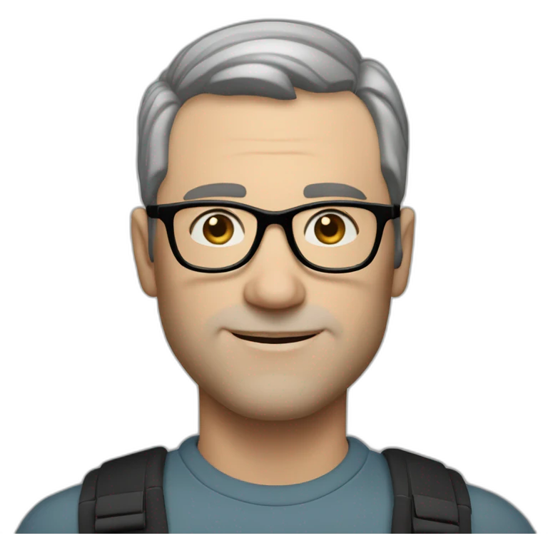 middle age lean white man, black short hair, black glasses, blueeyes emoji