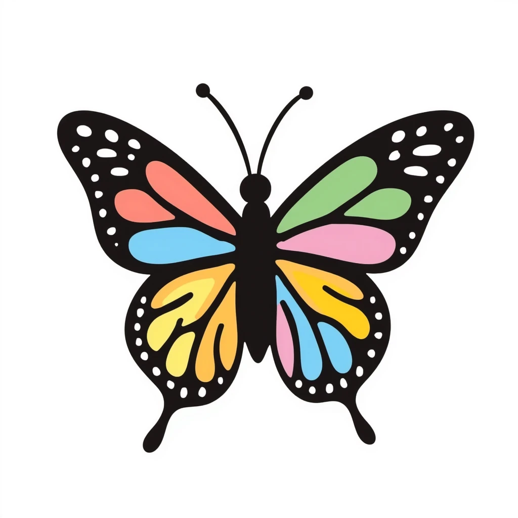 colorful butterfly, crayon style, playful and simple, isolated on white background, centered emoji
