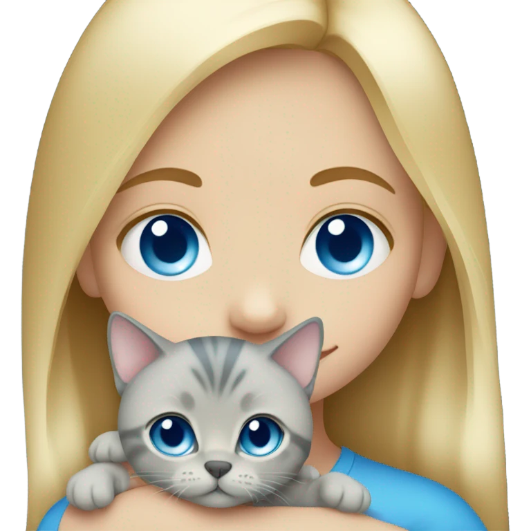 Blonde girl with blue eyes holding a blue Russian cat  emoji
