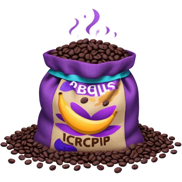 Bag of purple coffee beans on the floor emoji