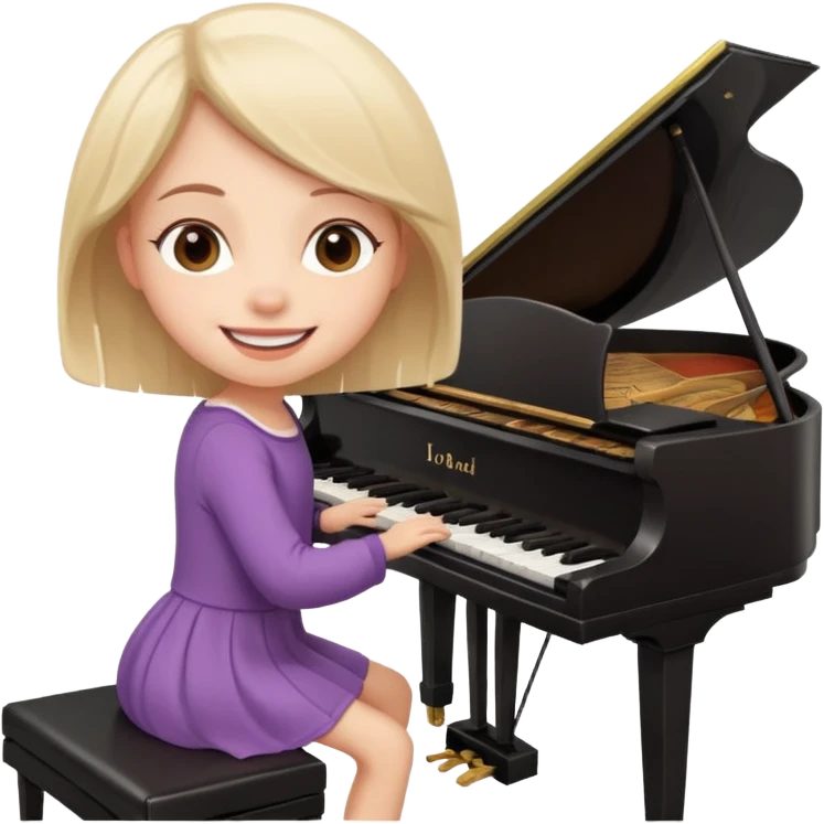 A cute girl in funny animated style , cartoon is playing the piano. emoji