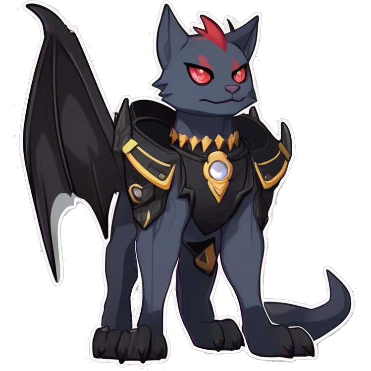 cool punk kawaii cartoon edgy distinguished elegant beautiful fantasy black ethereal nargacuga-bat-zorua-sphynx-Quiana-Fakemon collar harness with big fangs full body emoji