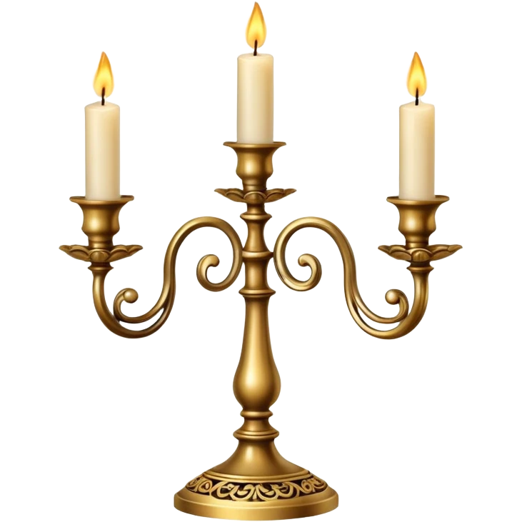 decorative candle holder with three lit candles, candelabra emoji
