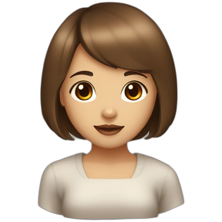 brunnete girl with bob haircut and dark eyes with shiba inu emoji