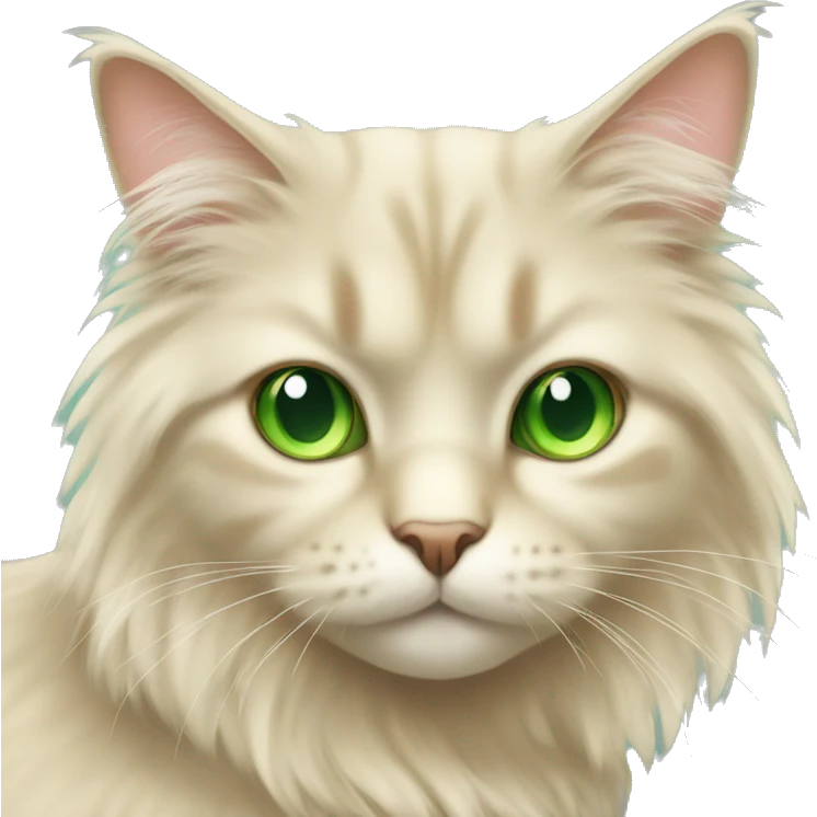 Long hair fluffy beige cat with green eyes emoji